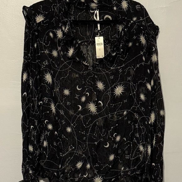Anthropologie Sheer Black Celestial Print Blouse NWT - Picture 2 of 5